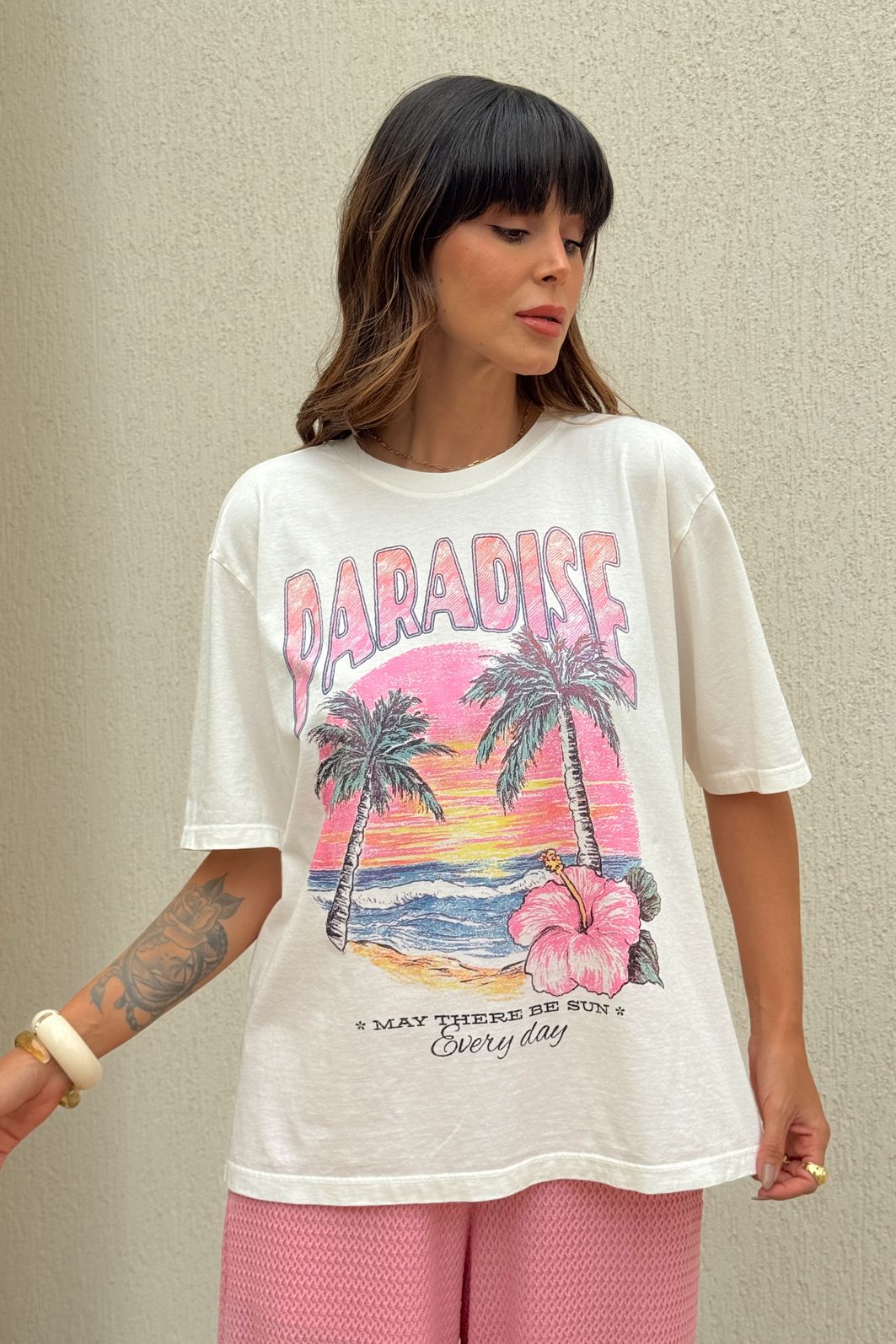 T-SHIRT OVERSIZED PARADISE EVERY DAY OFF WHITE