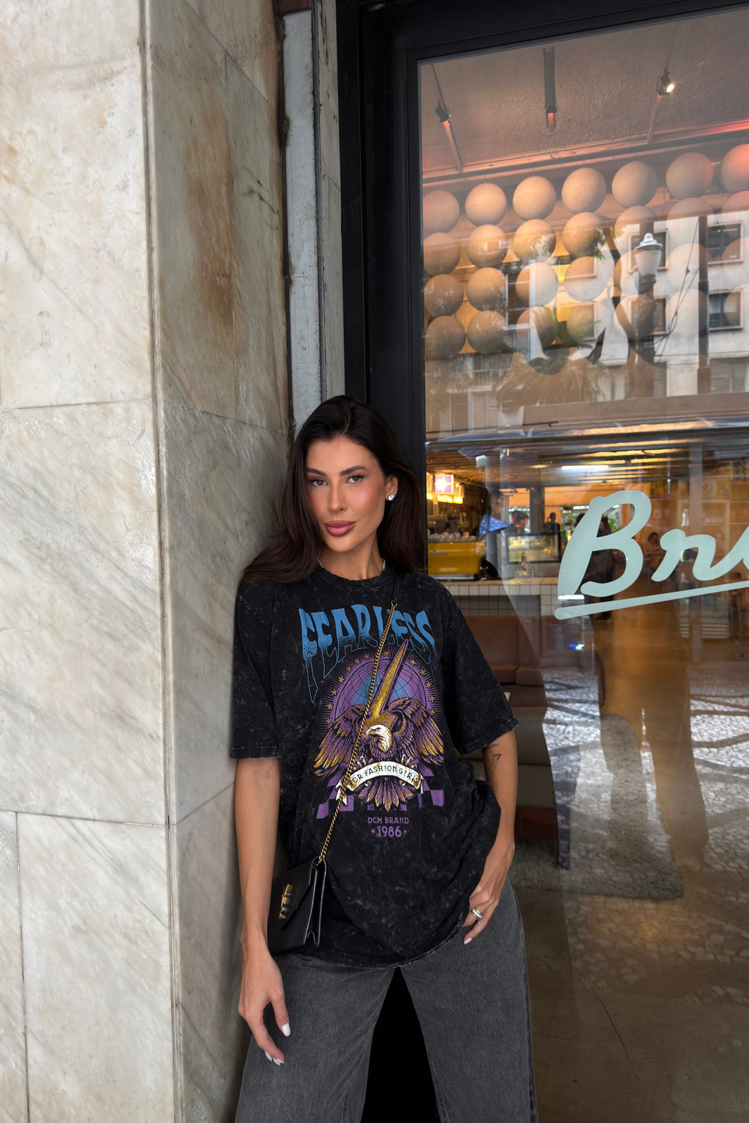 T-SHIRT OVERSIZED FOR FASHION GIRLS (COM GLITTER) PRETO SKY