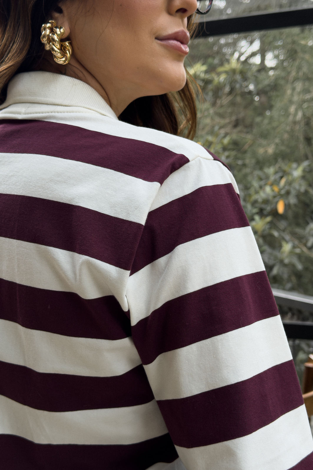 BLUSA GOLA POLO MANGA LONGA LISTRADA DIANA VINHO