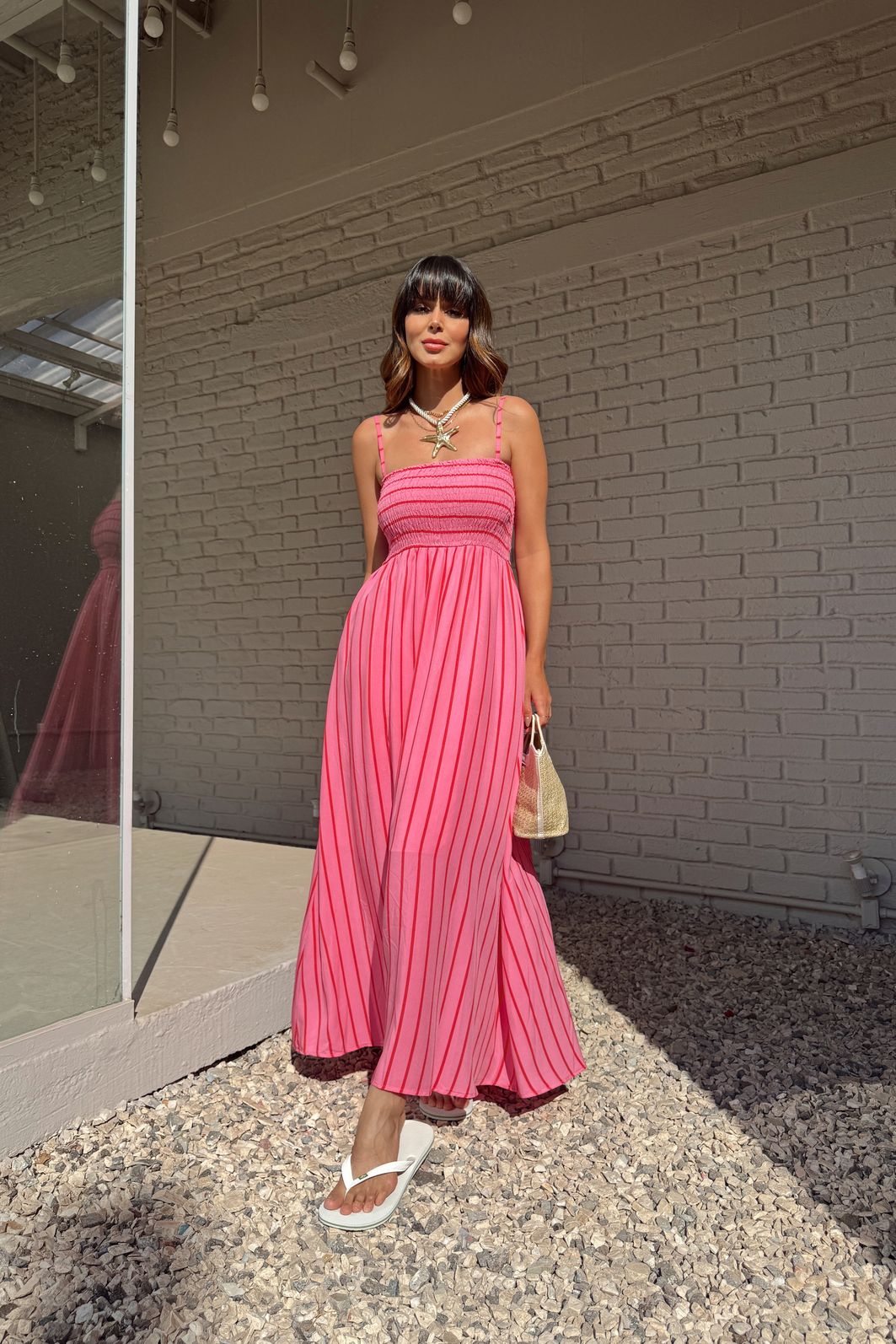 VESTIDO MIDI LISTRADO PANDORA ROSA VESTIDO MIDI LISTRADO PANDORA ROSA