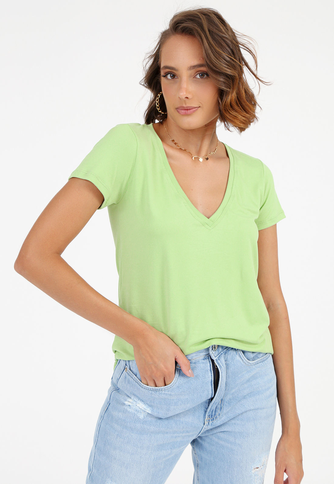 blusa suede gola v