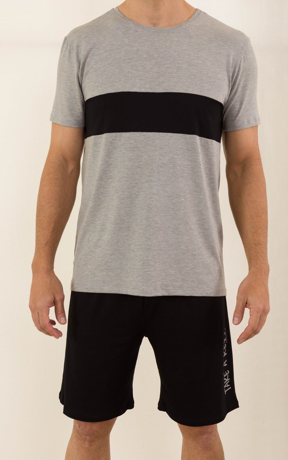 PIJAMA MASCULINO MANGA CURTA MESCLA COM RECORTE FRONTAL