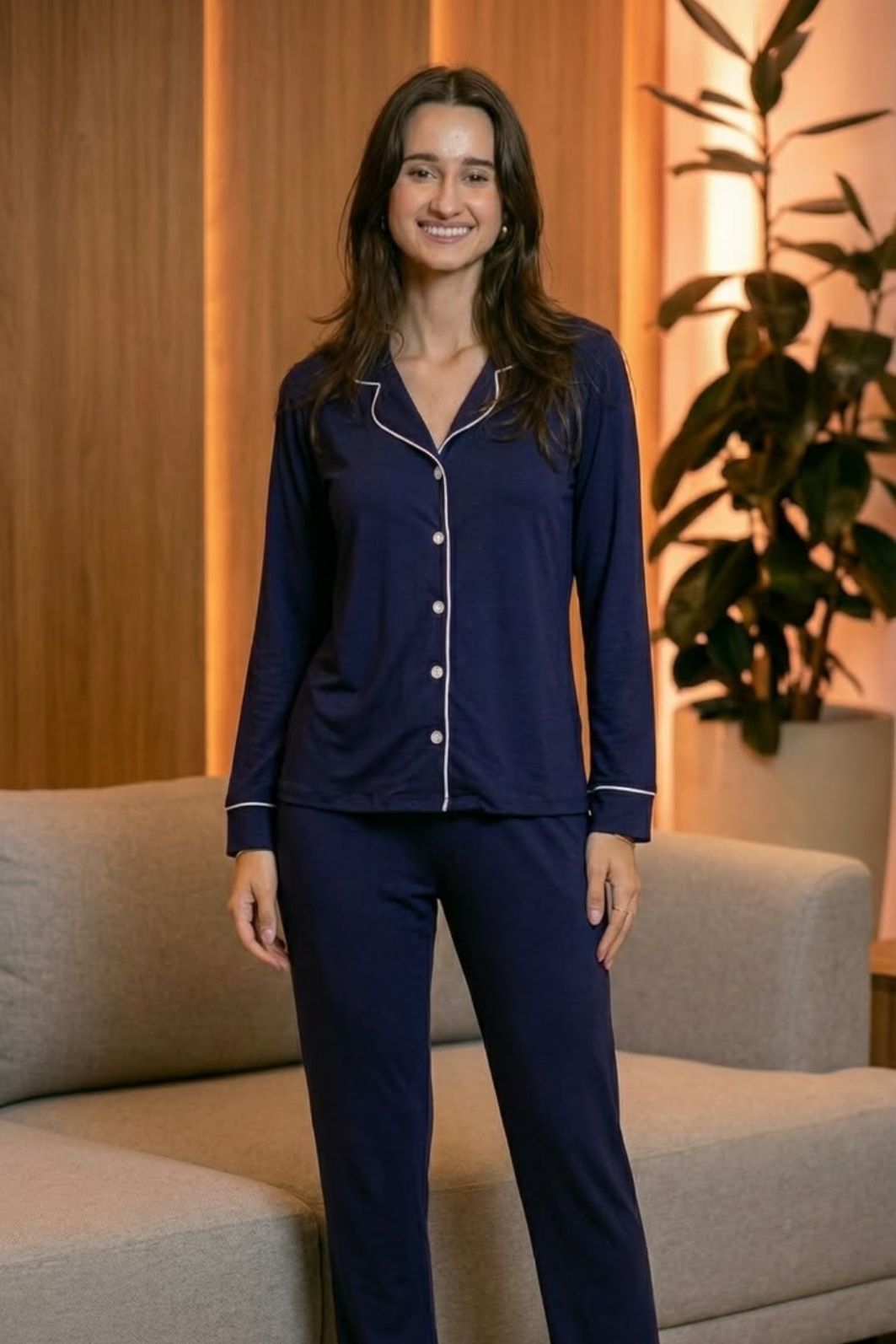 Pijama Americano Longo Azul Marinho Pijama Americano Longo Azul Marinho
