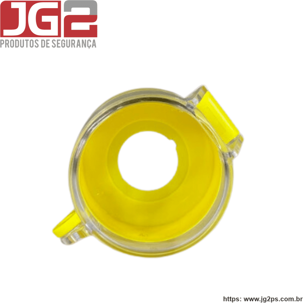 Bloqueio JG2 para botão emergencial de tampa acrílica Altura: 43mm Diâmetro: Ø55mm Furo: Ø22mm  JGL200-3