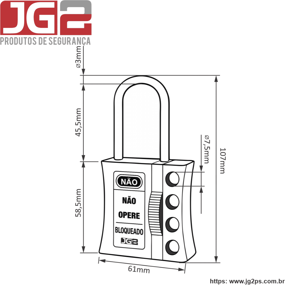 Dispositivo de bloqueio JG2 para disjuntor motor 61x105mm com haste de 3mm  JGL152-1