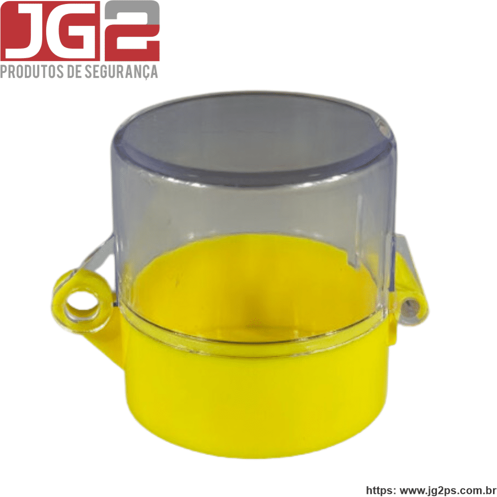 Bloqueio JG2 para botão emergencial de tampa acrílica Altura: 55mm Diâmetro: Ø55mm Furo: Ø22mm  JGL200-4
