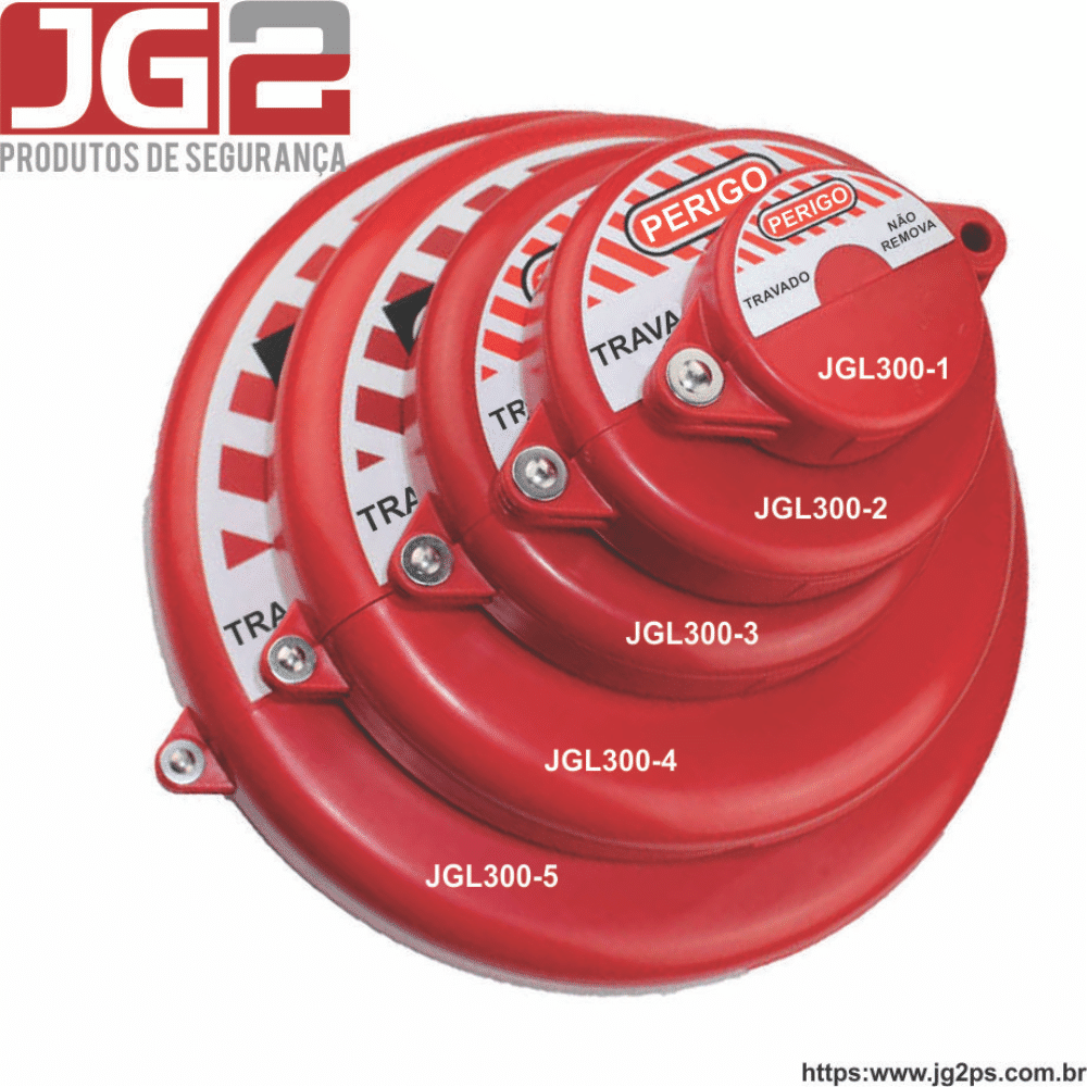 Dispositivo de Bloqueio JG2 para válvula gaveta, válvula volante ou válvula globo de 6.1/2" a 10" (170mm a 265 mm) JGL300-4 Dispositivo de Bloqueio JG2 para válvula gaveta, válvula volante ou válvula globo de 6.1/2" a 10" (170mm a 265 mm) JGL300-4