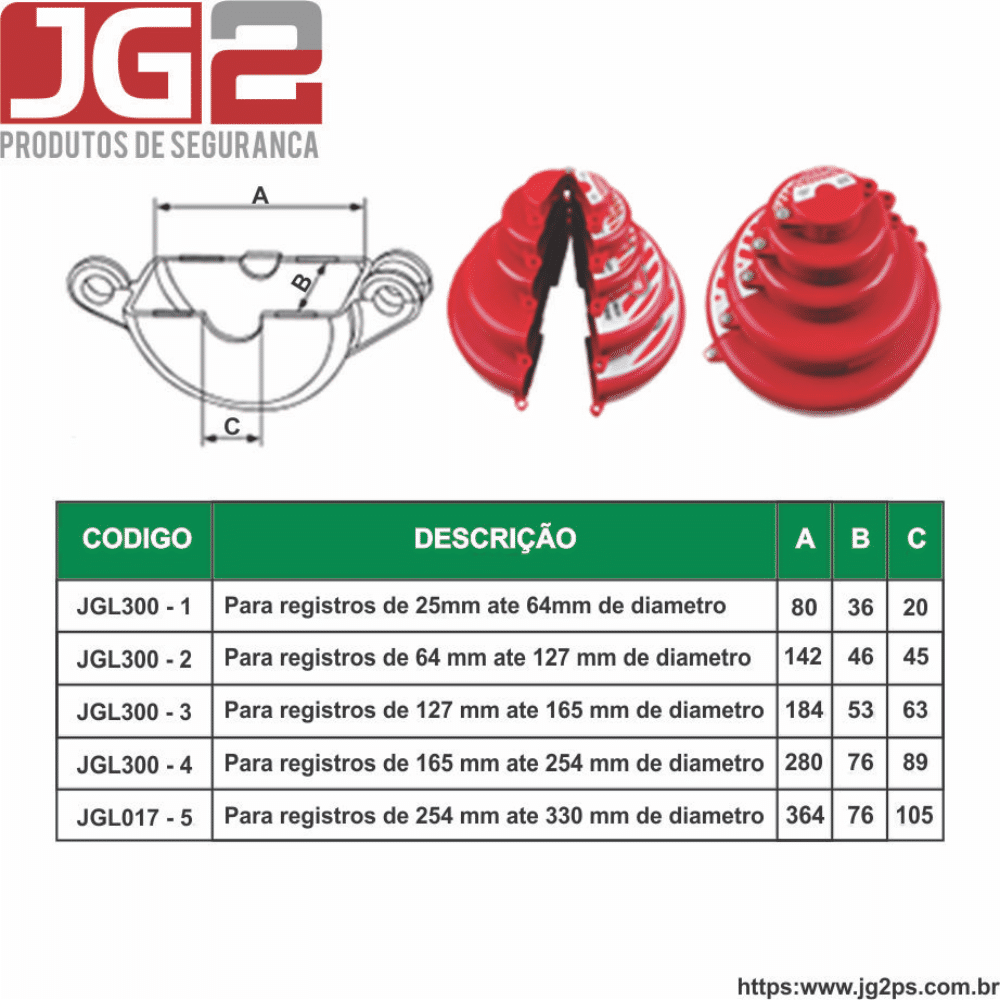 Dispositivo de Bloqueio JG2 para válvula gaveta, válvula volante ou válvula globo de 5" a 6.1/2" (130mm a 170 mm)  JGL300-3