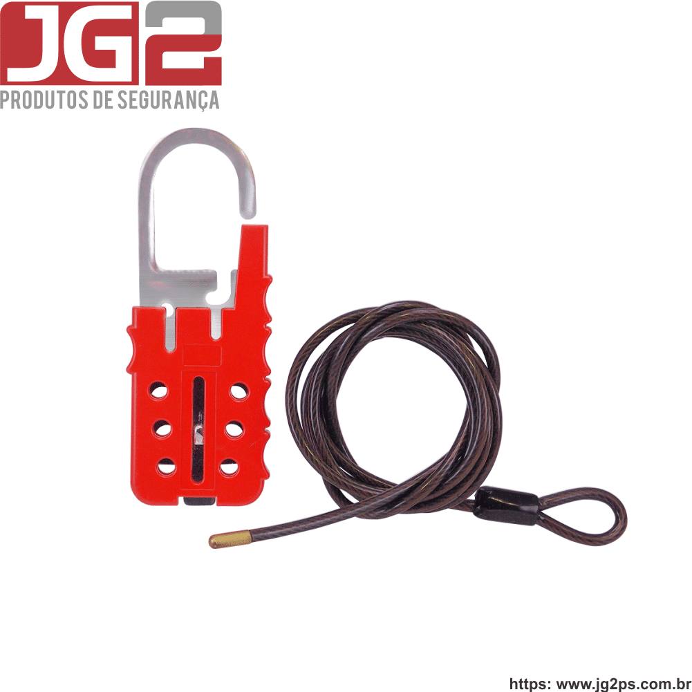 Gancho de bloqueio JG2 plástico multiuso, 6 furos, com cabo de aço Ø4mm x 1,8m ajustável e haste de aço cromada JGL255-1