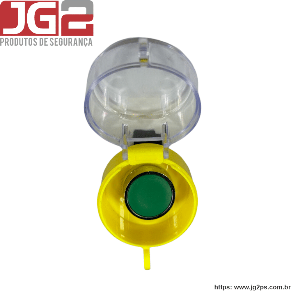 Bloqueio JG2 para botão emergencial de tampa acrílica Altura: 55mm Diâmetro: Ø55mm Furo: Ø22mm  JGL200-4
