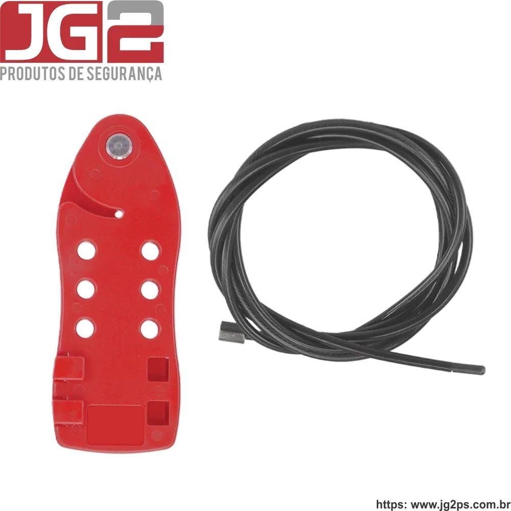 Dispositivo de bloqueio JG2 multiuso, 6 furos, com cabo de aço Ø4mm x 1,8m ajustável JGL256-1 Dispositivo de bloqueio JG2 multiuso, 6 furos, com cabo de aço Ø4mm x 1,8m ajustável JGL256-1