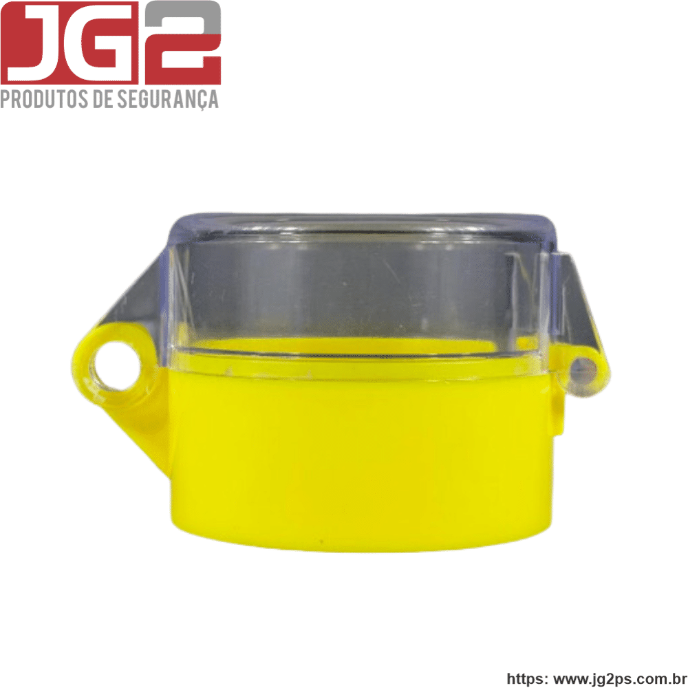 Bloqueio JG2 para botão emergencial de tampa acrílica Altura: 43mm Diâmetro: Ø55mm Furo: Ø22mm  JGL200-3