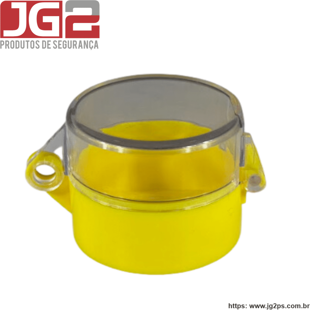 Bloqueio JG2 para botão emergencial de tampa acrílica Altura: 43mm Diâmetro: Ø55mm Furo: Ø22mm  JGL200-3