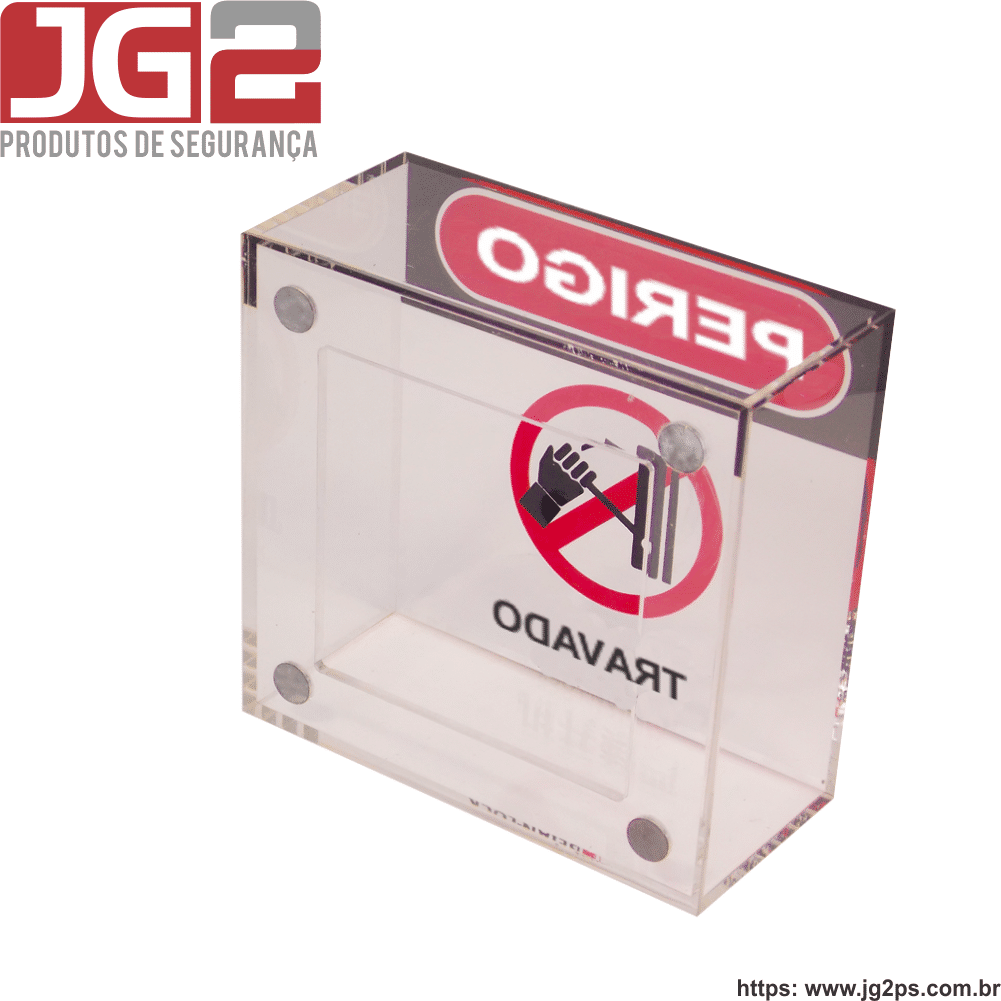 Bloqueio JG2 para botão emergencial e painel em resina com fixação magnética 140x140mm  JGL206-2