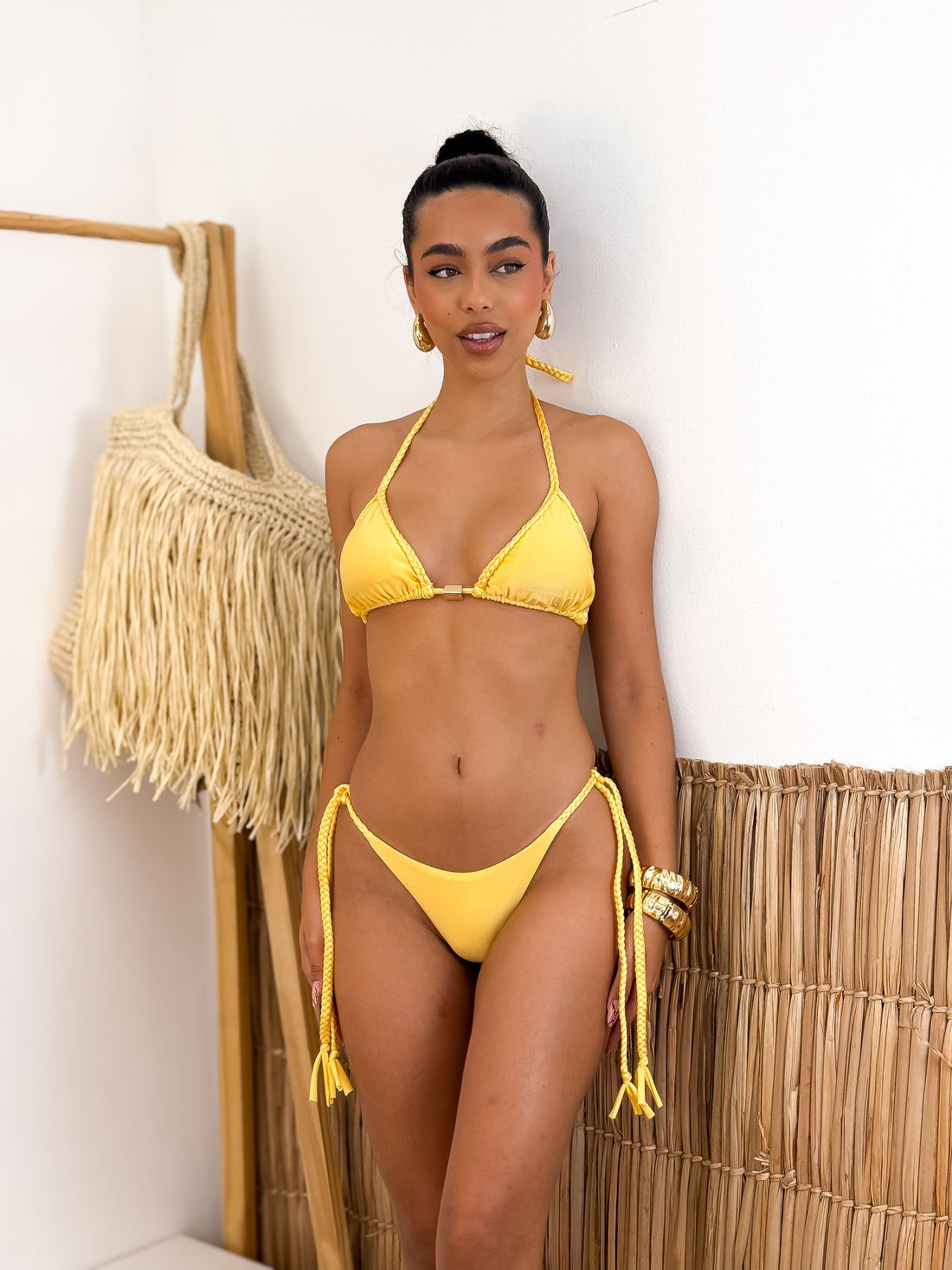 CORTININHA TRANÇA CALCINHA FIO DUPLO - AMARELO MANTEIGA