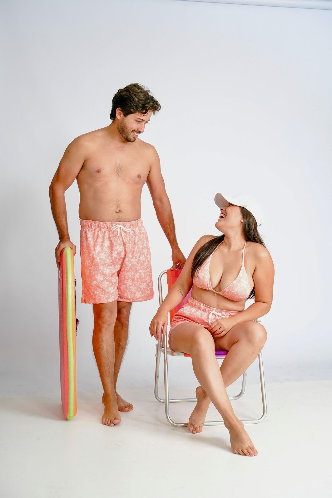 TROPICAL ORANGE - KIT CASAL (BERMUDA FEMININA + BERMUDA MASCULINA)