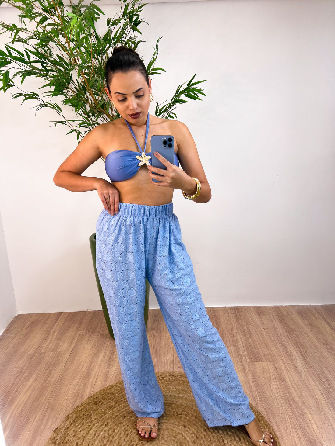 CALÇA FLORA - AZUL BEBÊ