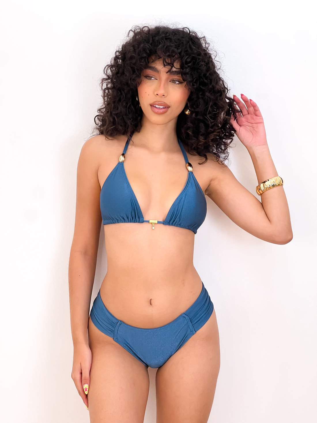 CORTININHA CELESTE COM CALCINHA BOMBOM - AZUL GALÁXIA