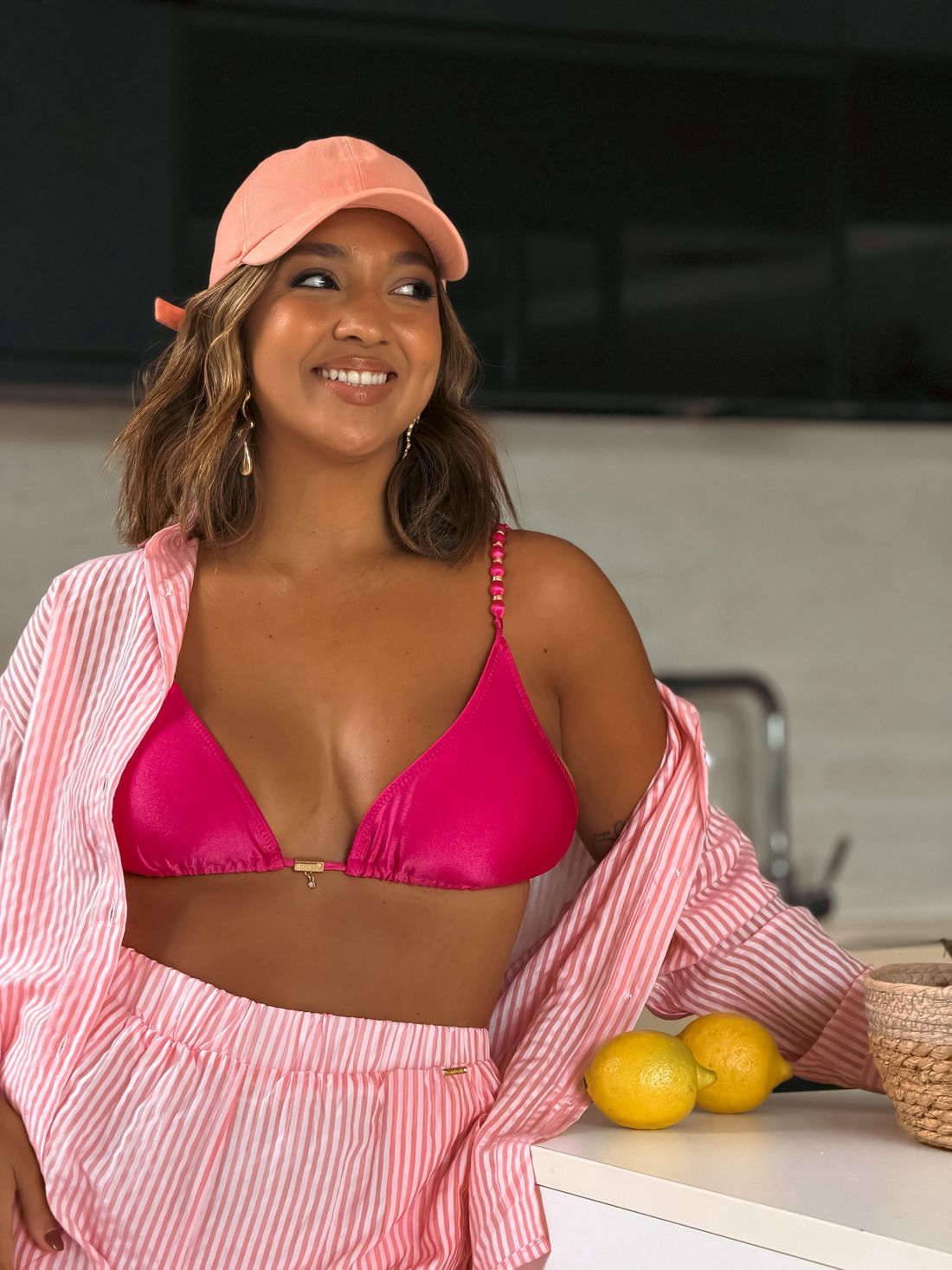 SHORT LISTRADA - ROSA