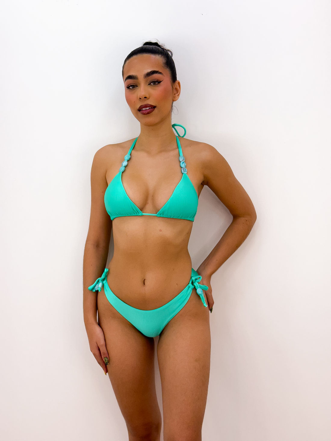 CORTININHA MIÇANGAS CANELADO - VERDE ÁGUA