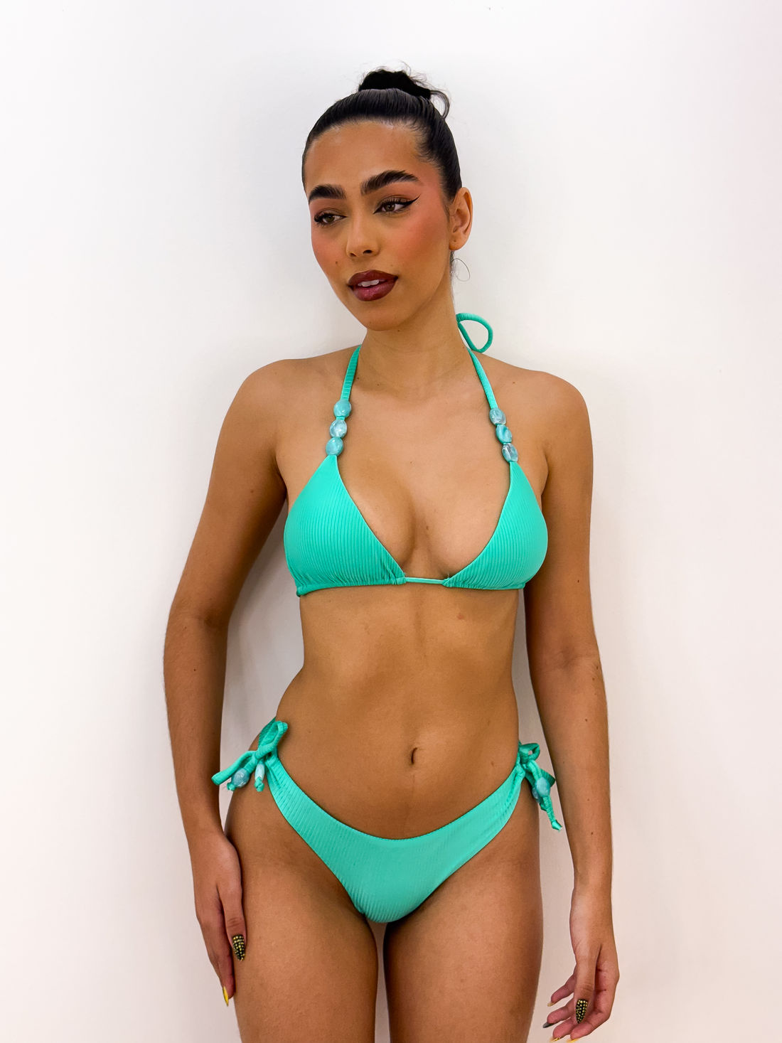 CORTININHA MIÇANGAS CANELADO - VERDE ÁGUA