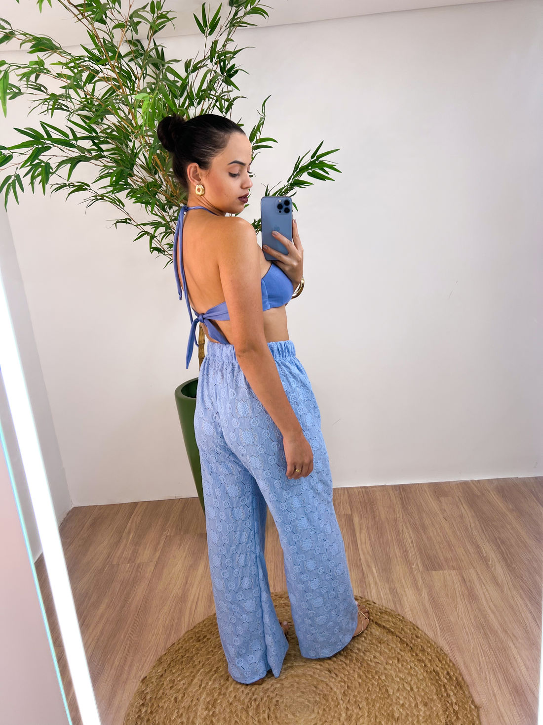 CALÇA FLORA - AZUL BEBÊ