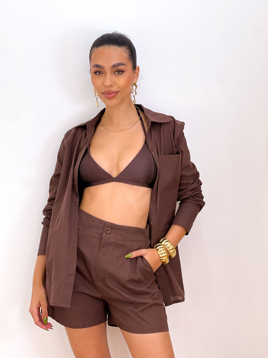 KIT CAMISA E SHORT SUMMER - MARROM