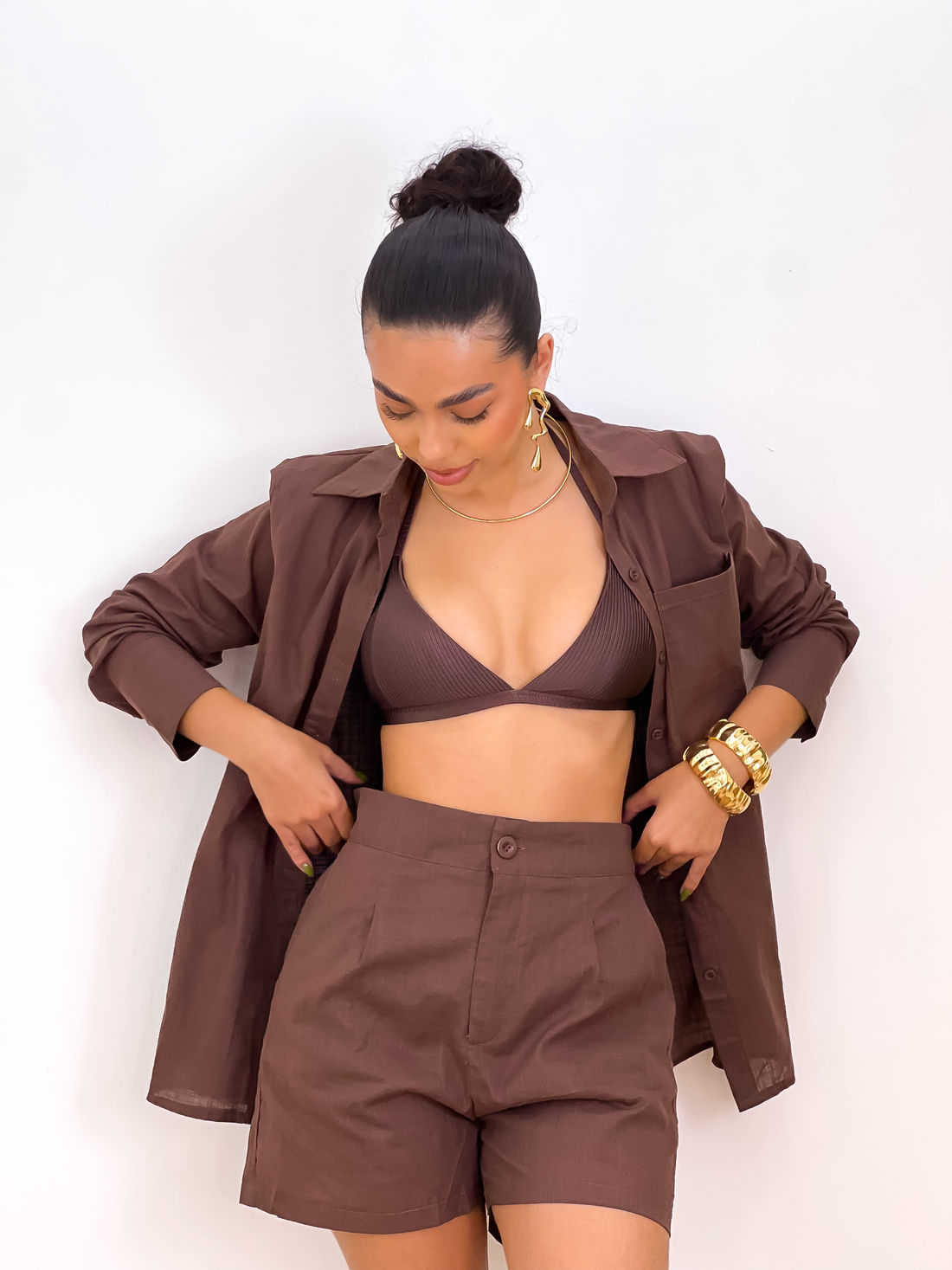 KIT CAMISA E SHORT SUMMER - MARROM