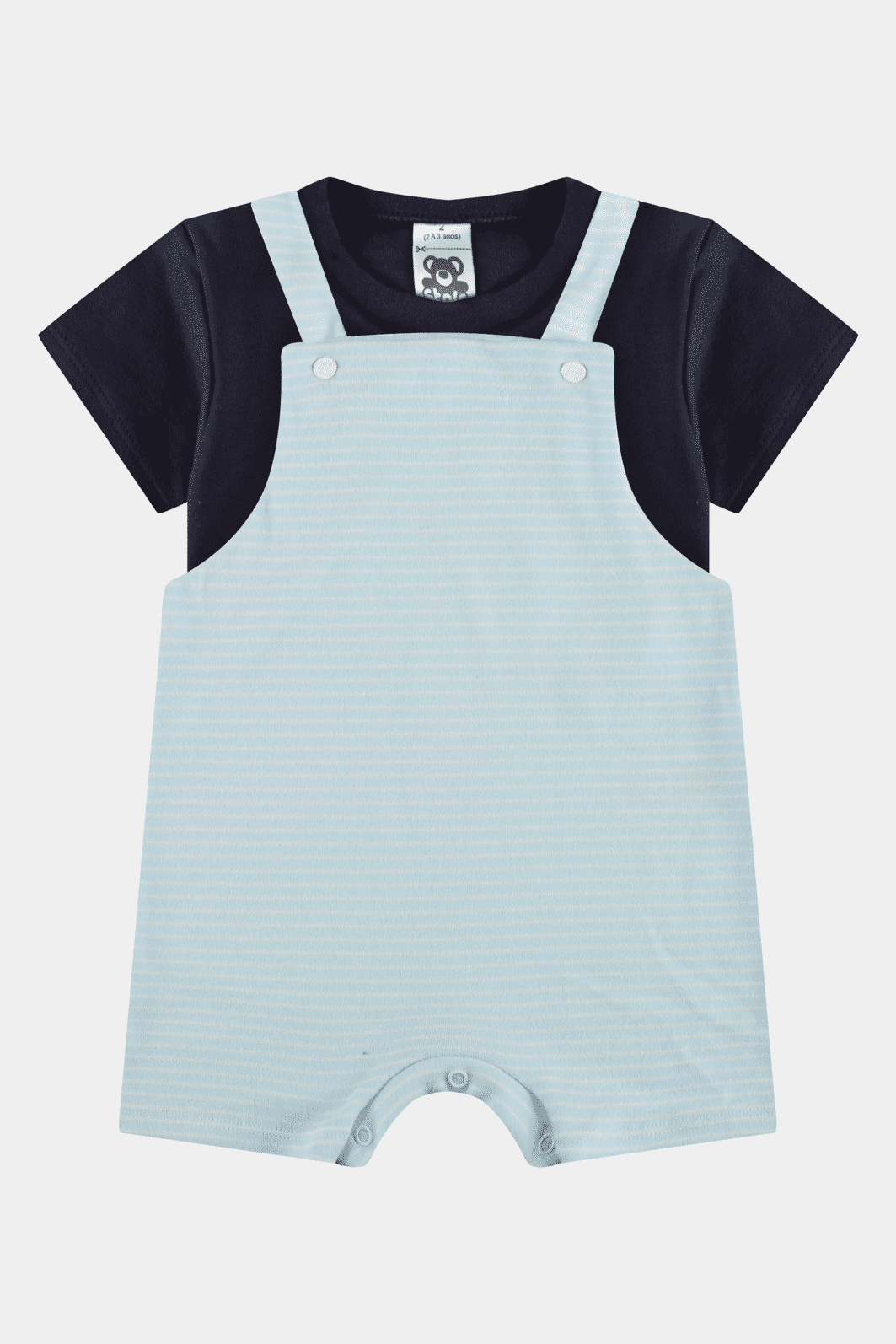 Jardineira Suedine Listrada Azul Stolf Jardineira Suedine Listrada Azul Stolf