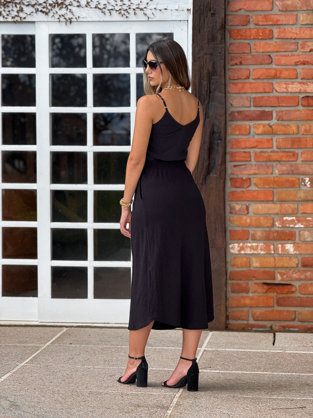 Saia Linho Estonado Preta Saia Linho Estonado Preta