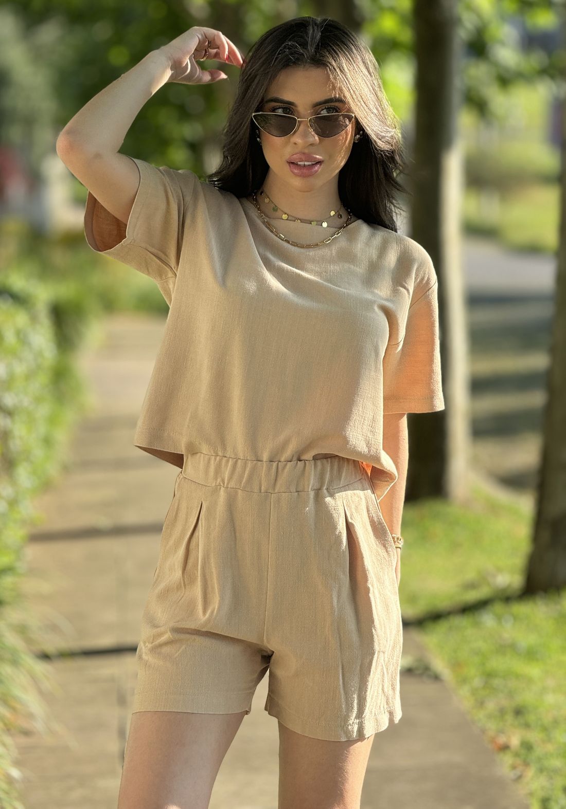 Short Linho Estonado Toffee