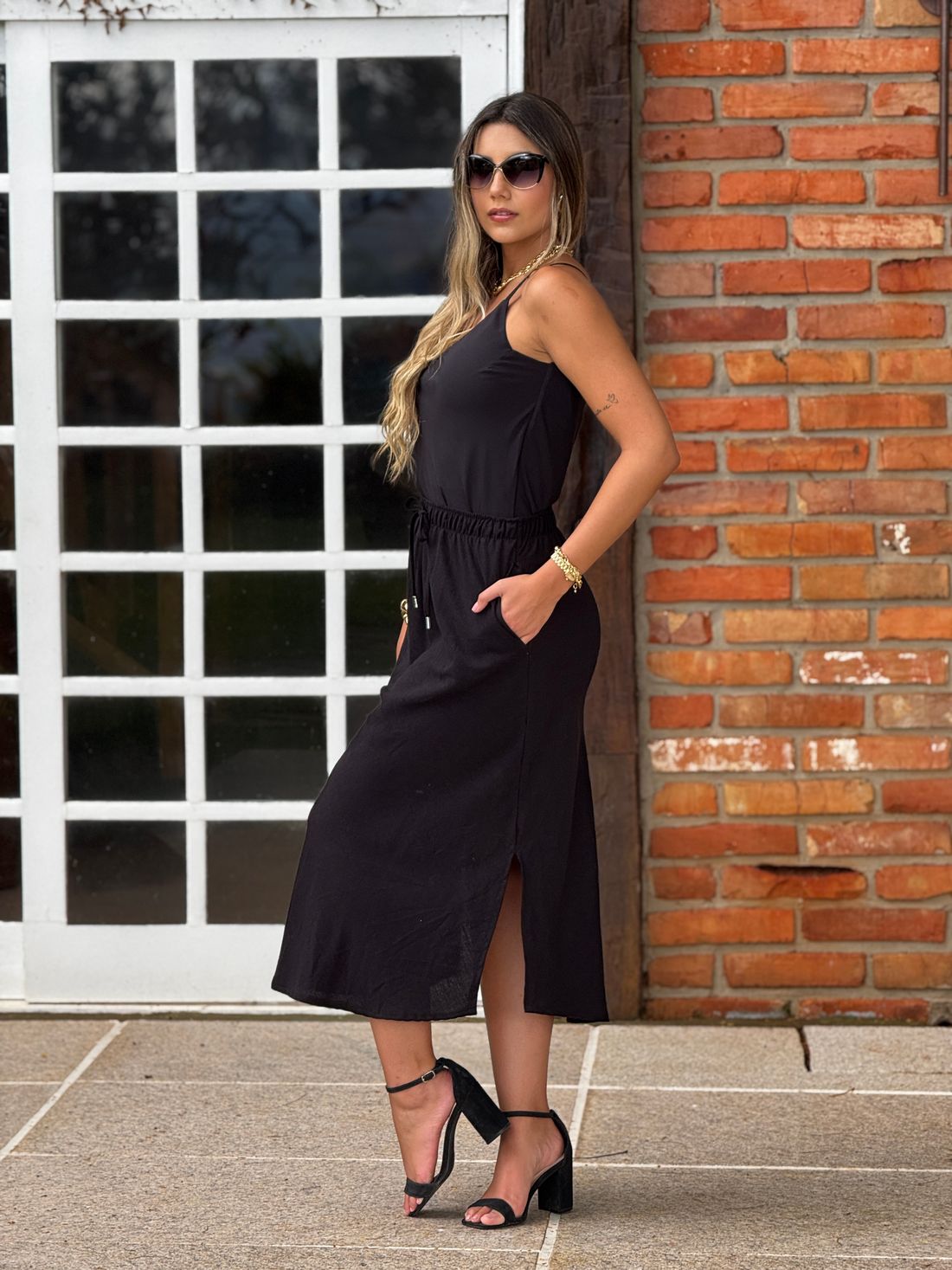 Saia Linho Estonado Preta Saia Linho Estonado Preta