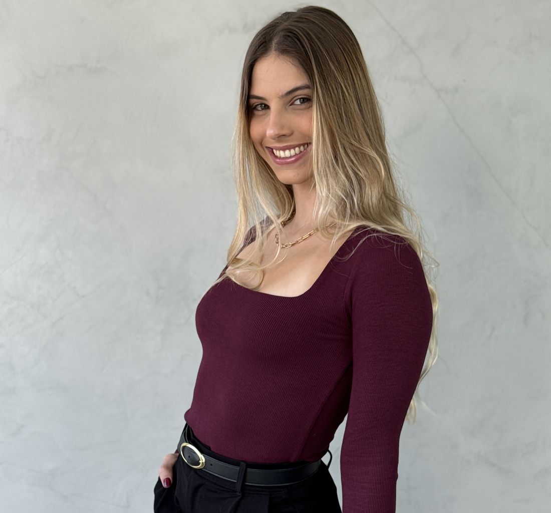 Blusa Decote Quadrada Longa Bordô