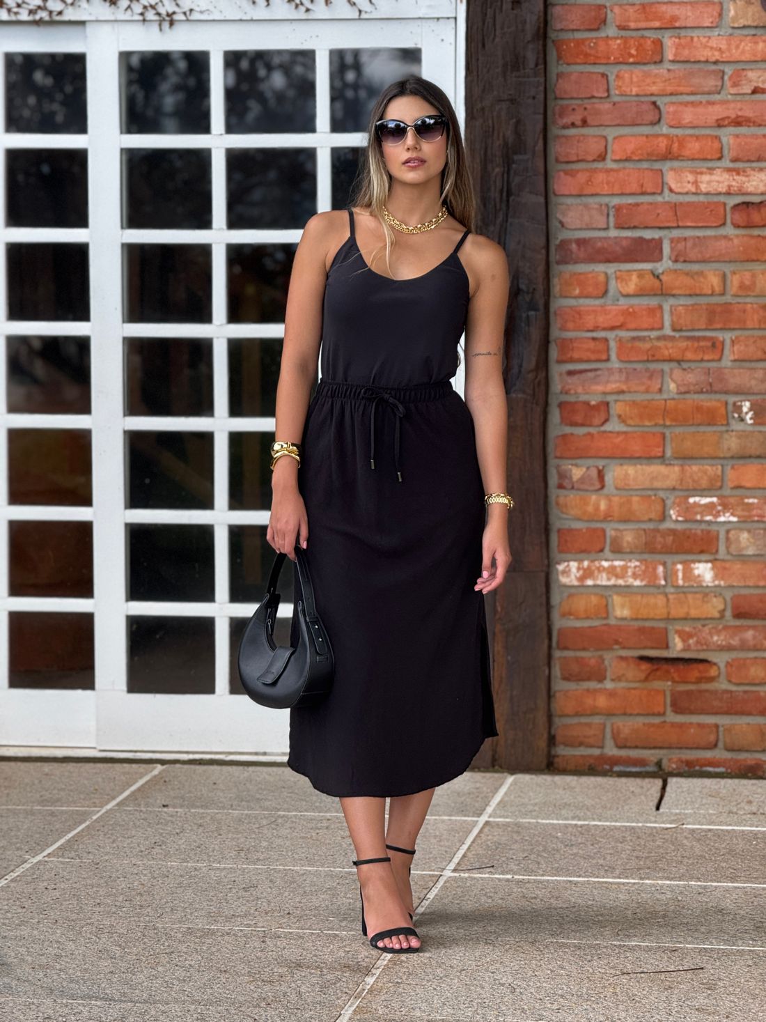 Saia Linho Estonado Preta Saia Linho Estonado Preta