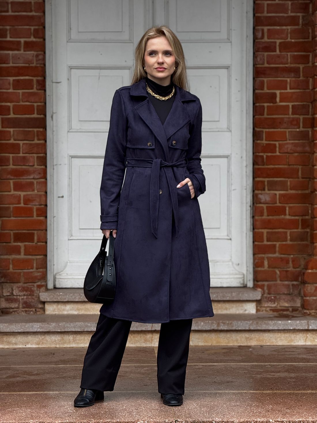 Trench Coat Suede Marinho Trench Coat Suede Marinho