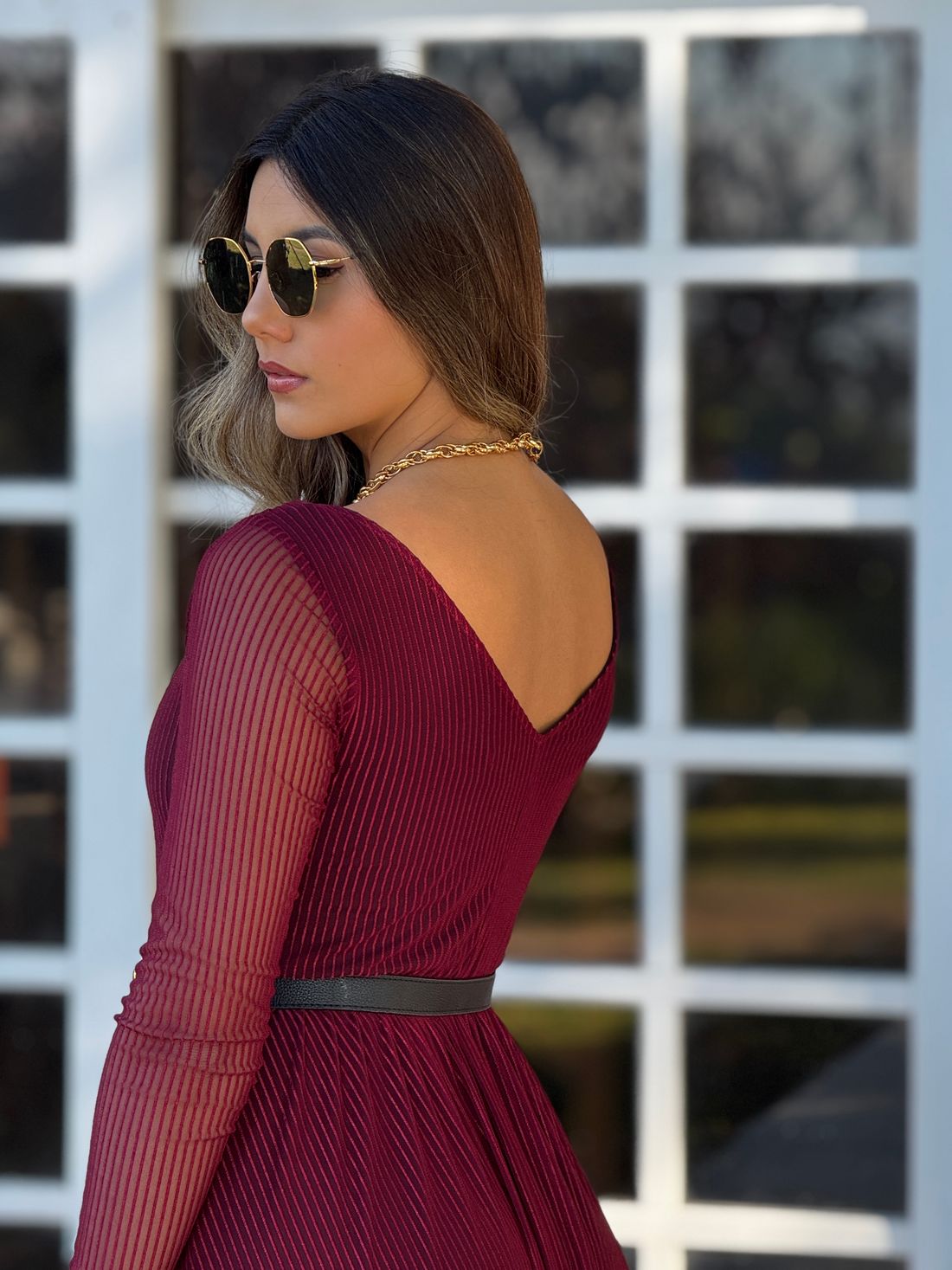 Vestido Tule Nati Bordo