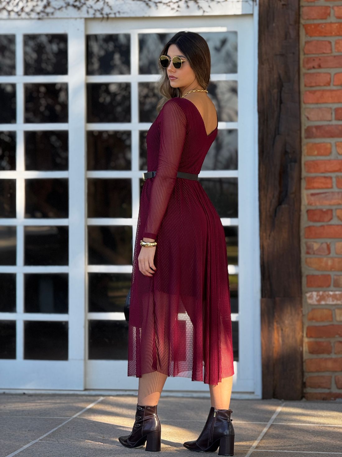 Vestido Tule Nati Bordo