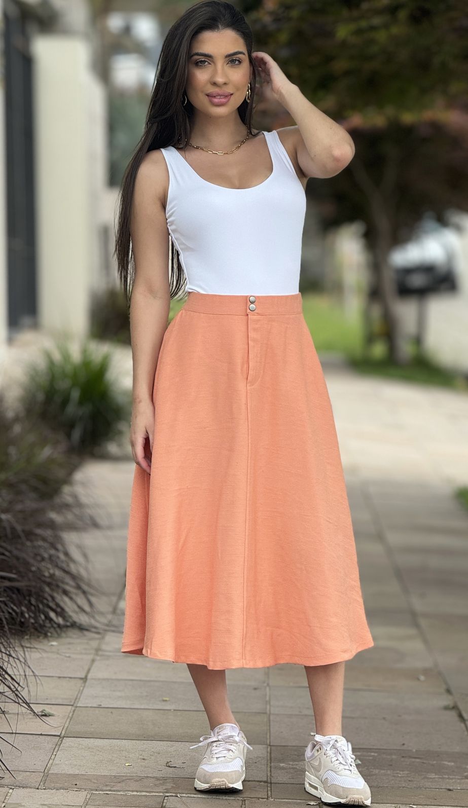 Saia Midi Rafaela Coral Saia Midi Rafaela Coral