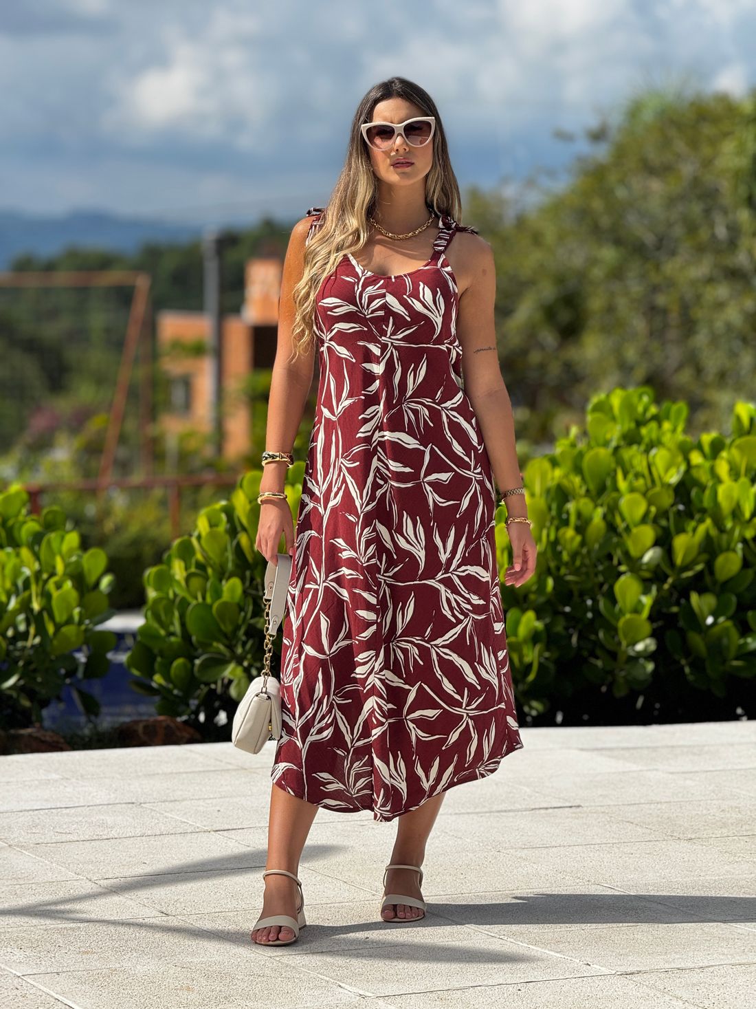 Vestido Estampado Flora Marsala