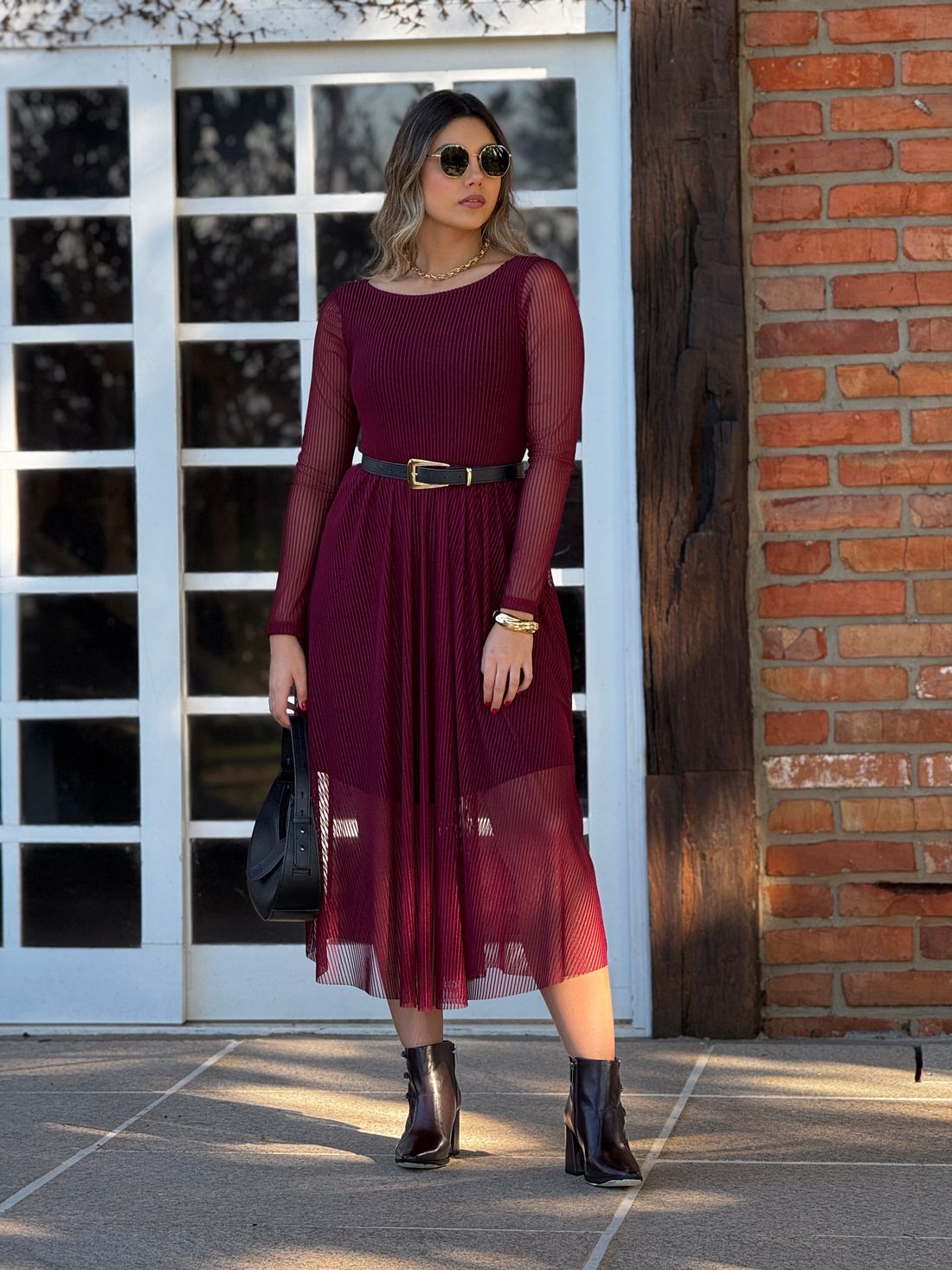 Vestido Tule Nati Bordo