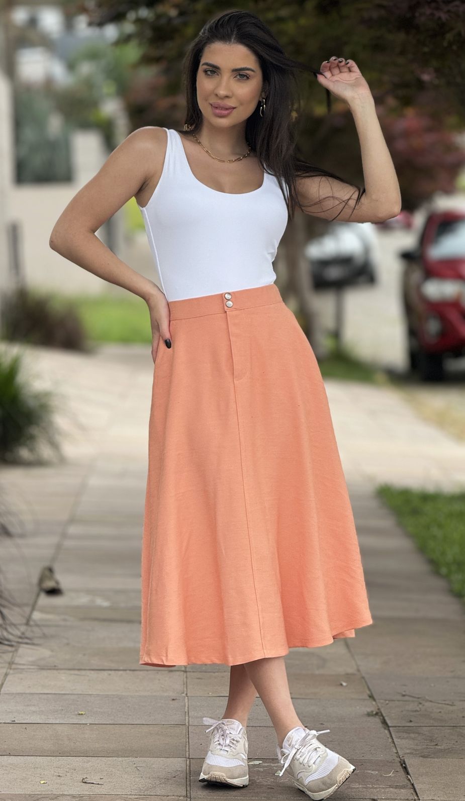 Saia Midi Rafaela Coral Saia Midi Rafaela Coral