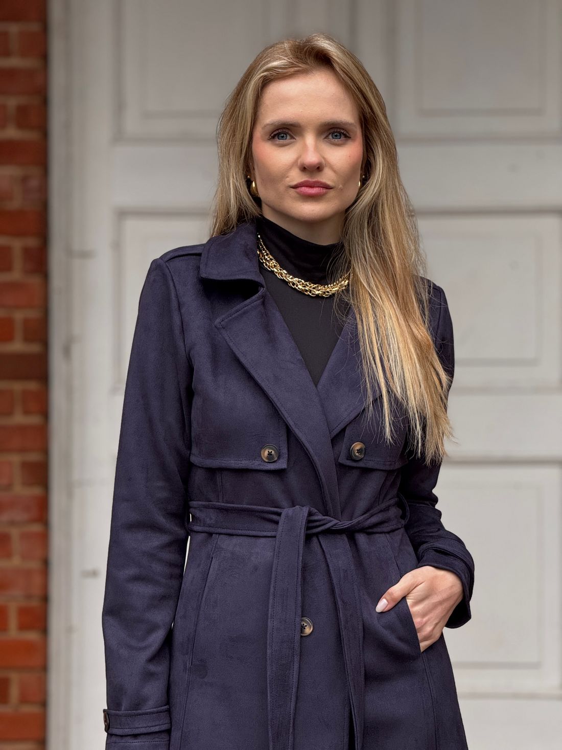 Trench Coat Suede Marinho Trench Coat Suede Marinho
