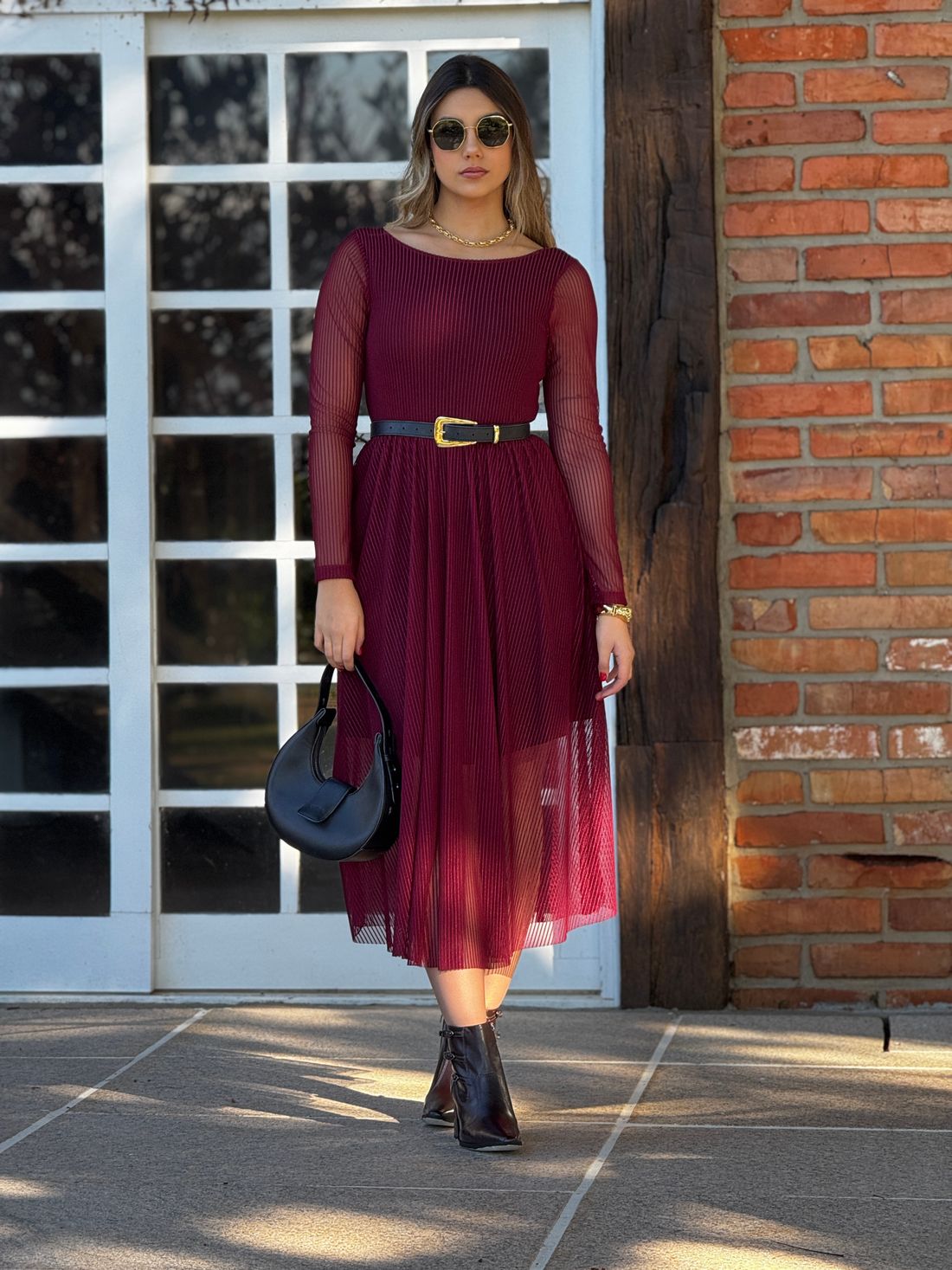 Vestido Tule Nati Bordo