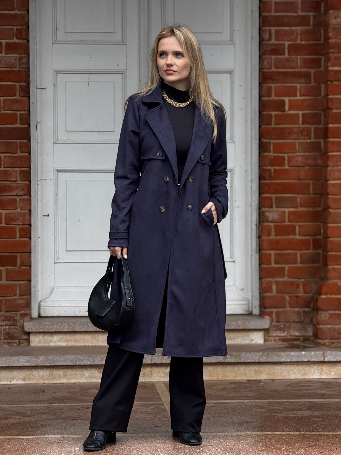 Trench Coat Suede Marinho Trench Coat Suede Marinho