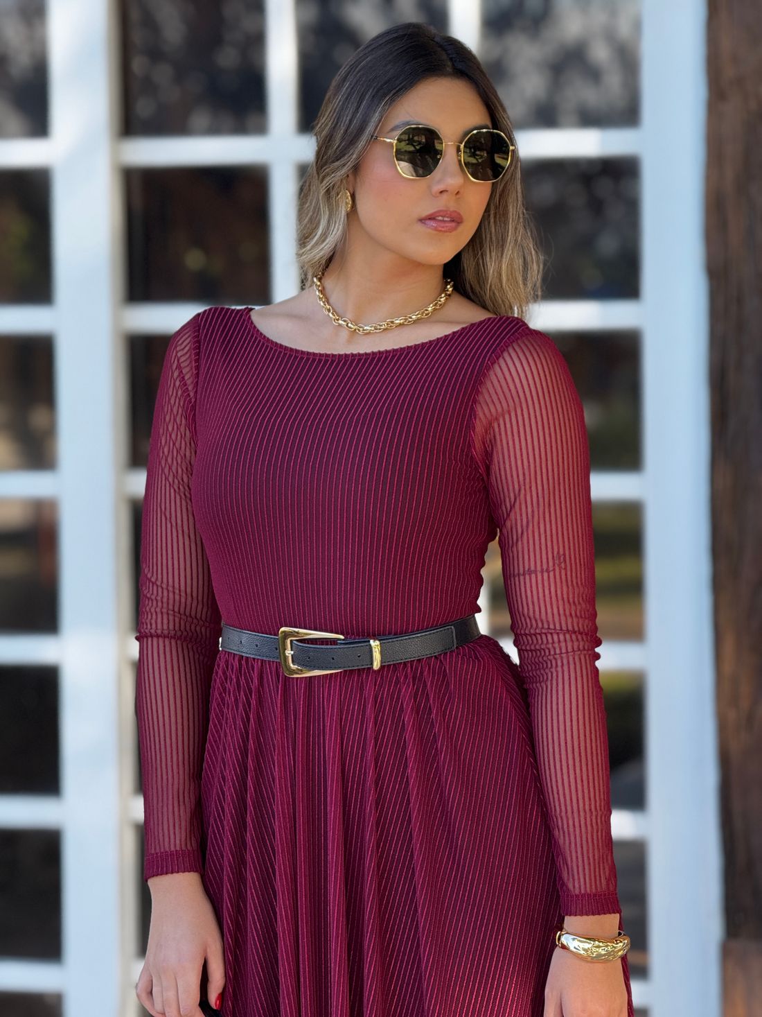 Vestido Tule Nati Bordo