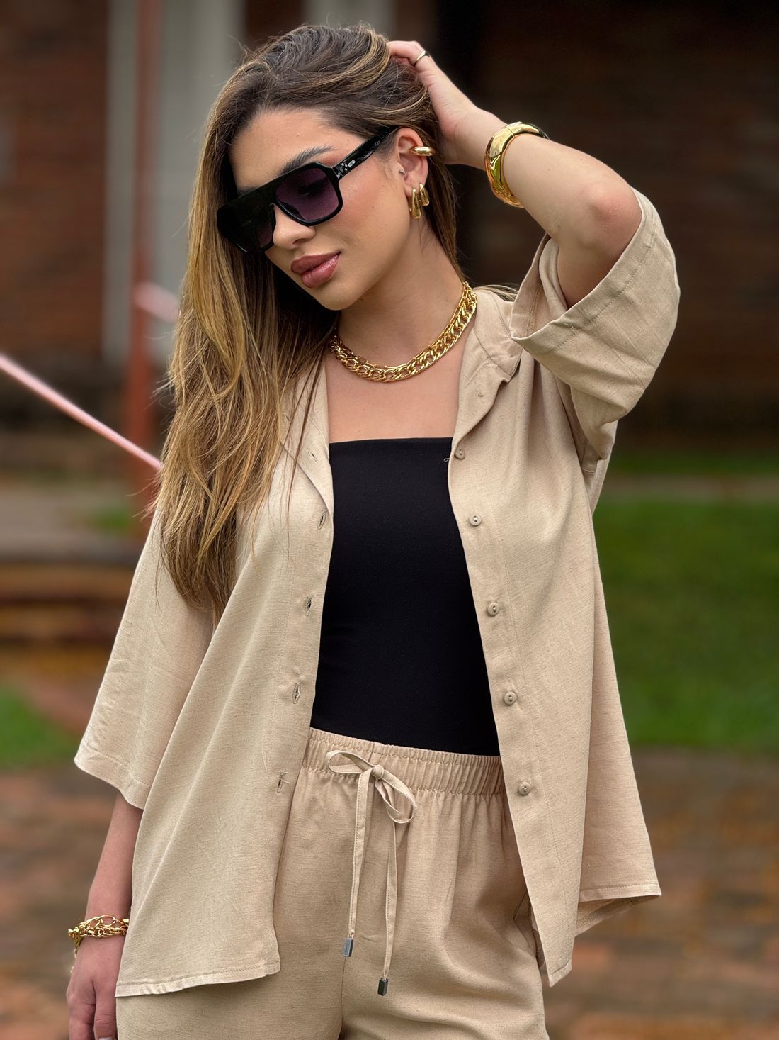 Camisa Ampla Monique Areia Camisa Ampla Monique Areia