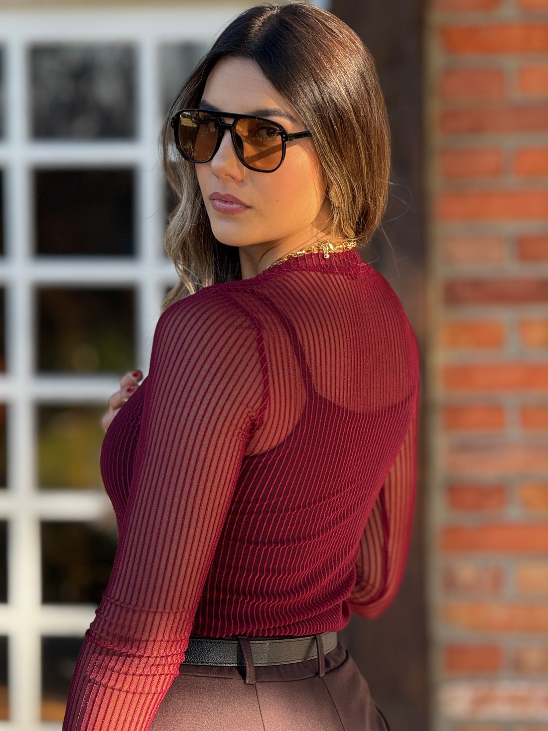 Blusa Tule Nati Bordo
