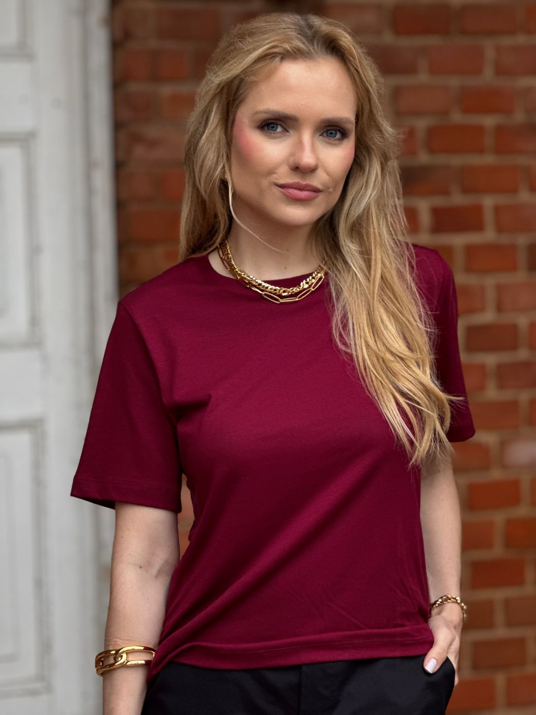 T-shirt Algodão com Elastano Bordo T-shirt Algodão com Elastano Bordo