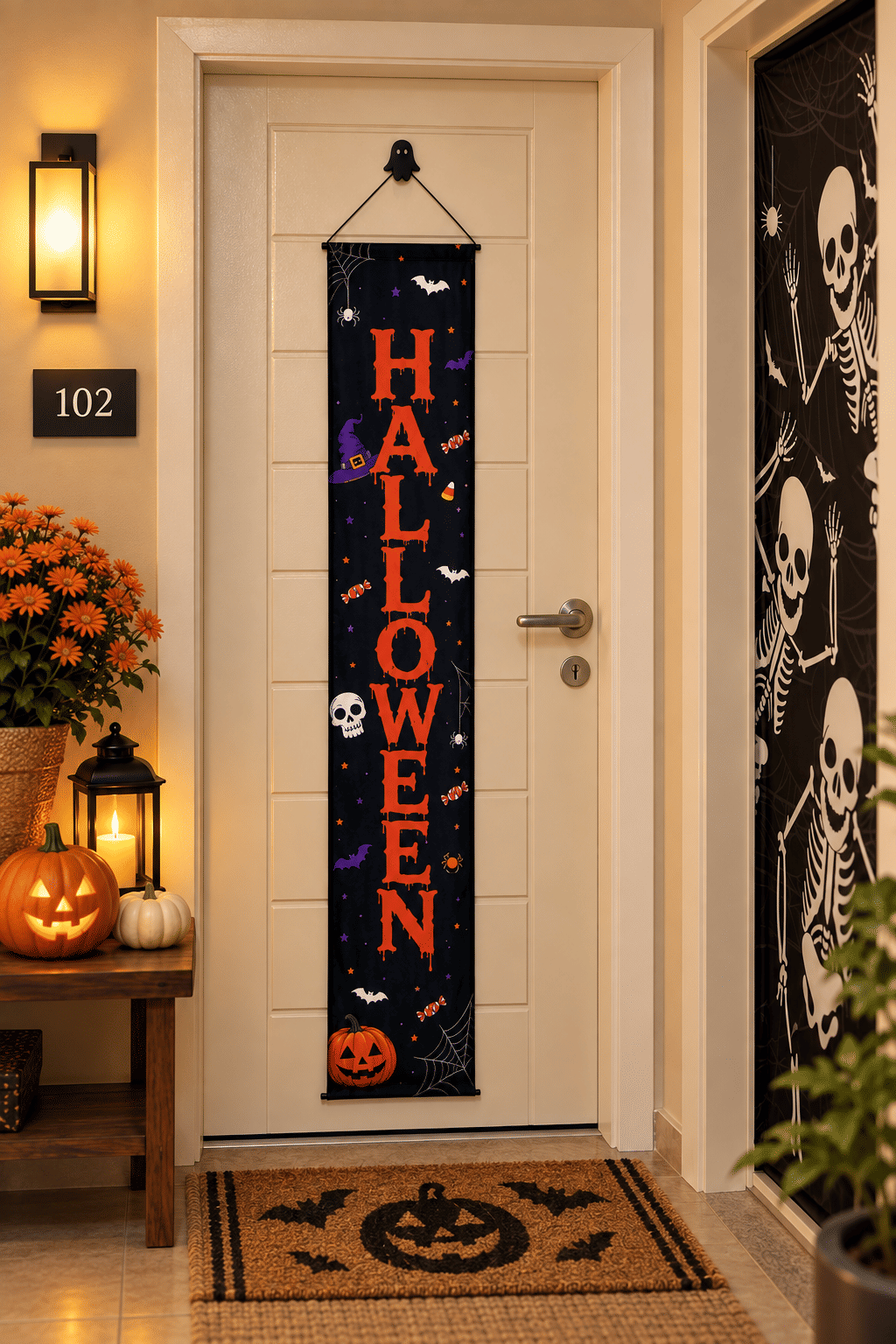 Banner Decorativo Halloween Preto e Laranja 1,75 m com Gancho