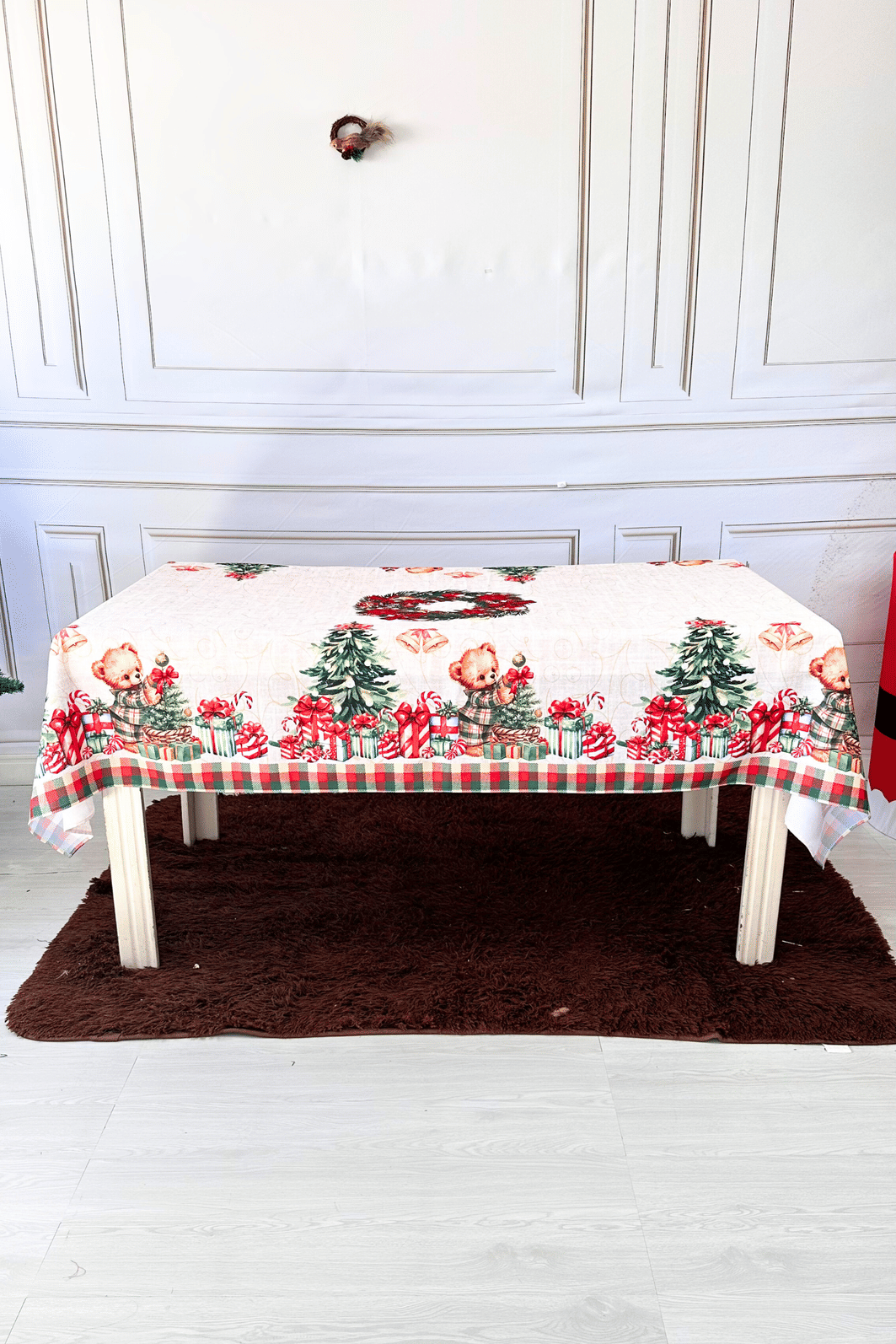 Toalha de Mesa Natal Retangular 6 Lugares Bege ursinho e presentes Luxo 2,30x1,40 Toalha de Mesa Natal Retangular 6 Lugares Bege ursinho e presentes Luxo 2,30x1,40